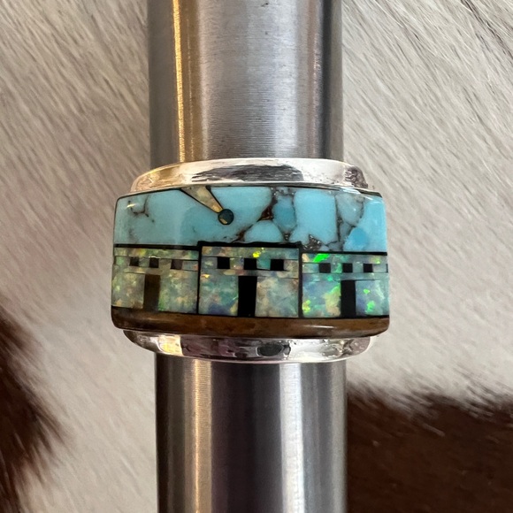 ❤️ Signed 925 Zuni Galaxy Micro Inlaid Pueblo Ring Sz 9.5 Native “Z” Unisex 8.3G - Picture 10 of 13